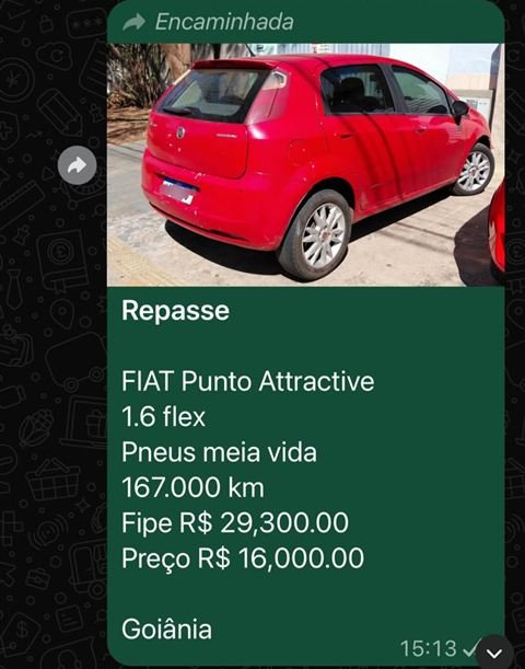 Print do grupo: Fiat Punto Attractive 1.6 Flex, FIPE R$ 29.300,00, no grupo R$ 16.000,00